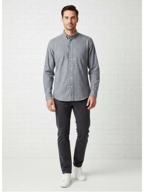 Joseph & Feiss Mens M Non-Iron Plaid Dress Shirt Grey Blue Long Sleeve Button Up
